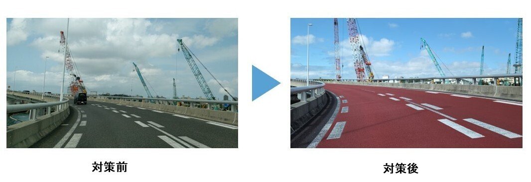 インフラ対策実施箇所の例：若狭ＩＣ(滑り止め塗装)の画像