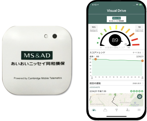ADテレマティクスタグとスマートフォンアプリ「Visual Drive」のイメージ